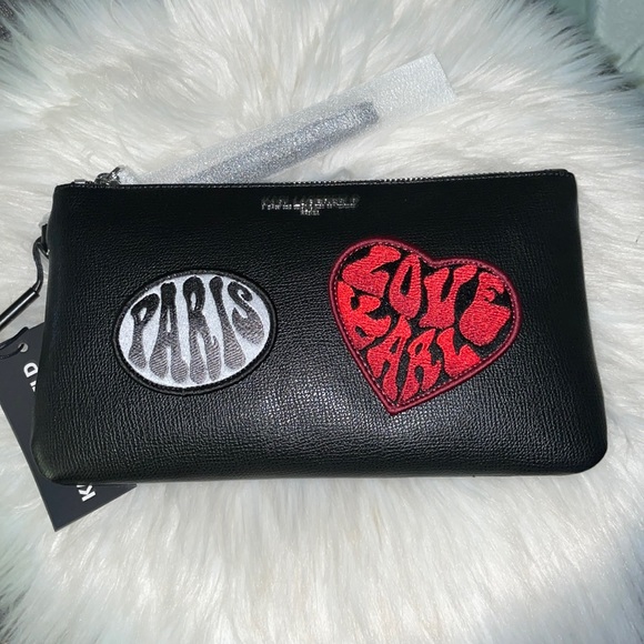 Karl Lagerfeld Handbags - (NWT) Karl Lagerfeld Paris, Signature Patch Wristlet. Black, White and Red